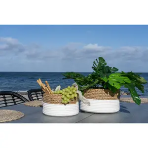 Cotton and rattan storage basket, round House Nordic Tanta (x2) image-3