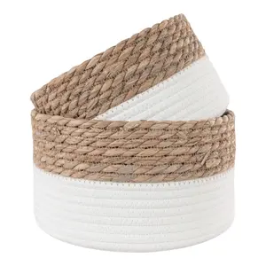 Cotton and rattan storage basket, round House Nordic Tanta (x2) image-2