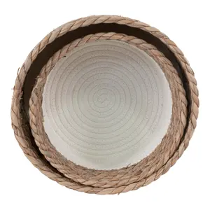 Cotton and rattan storage basket, round House Nordic Tanta (x2) image-4