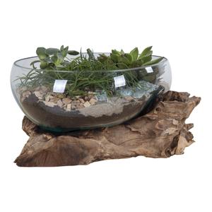 Teak wood and glass vase, nature House Nordic San Marino image-2