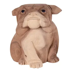 Decorative bulldog object in suar wood, nature House Nordic Kelso image-0
