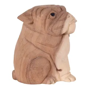Decorative bulldog object in suar wood, nature House Nordic Kelso image-1