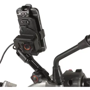 Motorcycle smartphone holder with charger on rear-view mirror screw Chaft image-1