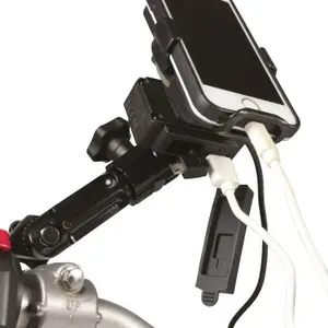 Motorcycle smartphone holder with charger on rear-view mirror screw Chaft image-2