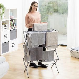 Foldable and extendable metal clothes dryer with 3 heights and 11 bars InnovaGoods Cloxy image-2