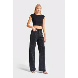 Hoge taille rechte jeans dames It's Basic Emma Rhinestone image-1