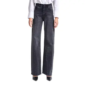 Hoge taille rechte jeans dames It's Basic Emma Rhinestone image-0