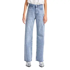 Hochtaillierte Straight Jeans Damen It's Basic Emma Rhinestone image-0