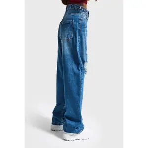 Hochtaillierte Baumwolle Wide Leg Jeans Damen It's Basic Skater image-3