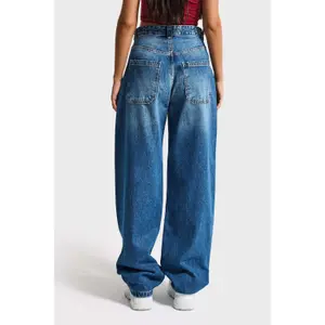 Hochtaillierte Baumwolle Wide Leg Jeans Damen It's Basic Skater image-2