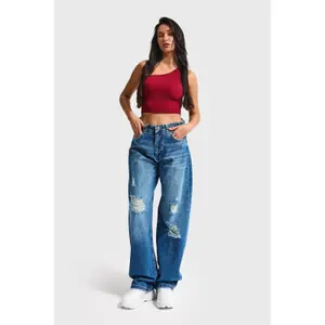Hochtaillierte Baumwolle Wide Leg Jeans Damen It's Basic Skater image-1