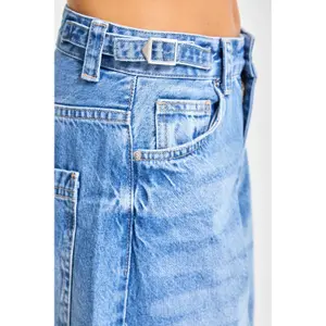 Hochtaillierte Baumwolle Wide Leg Jeans Damen It's Basic Skater image-4