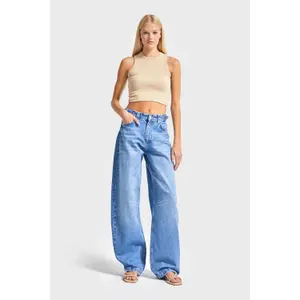 Hochtaillierte Baumwolle Wide Leg Jeans Damen It's Basic Skater image-1