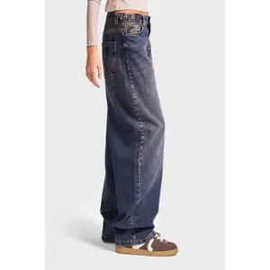 Hochtaillierte Baumwolle Wide Leg Jeans Damen It's Basic Skater image-3