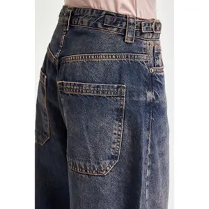 Hochtaillierte Baumwolle Wide Leg Jeans Damen It's Basic Skater image-4