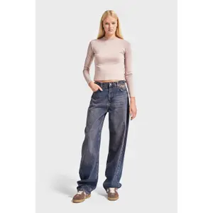 Hochtaillierte Baumwolle Wide Leg Jeans Damen It's Basic Skater image-1