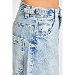 Hochtaillierte Baumwolle Wide Leg Jeans Damen It's Basic Skater image-4