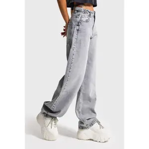 Hochtaillierte Baumwolle Wide Leg Jeans Damen It's Basic Skater image-3