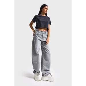 Hochtaillierte Baumwolle Wide Leg Jeans Damen It's Basic Skater image-1