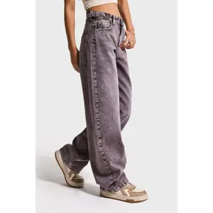 Hochtaillierte Baumwolle Wide Leg Jeans Damen It's Basic Skater image-3