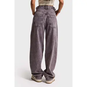 Hochtaillierte Baumwolle Wide Leg Jeans Damen It's Basic Skater image-2