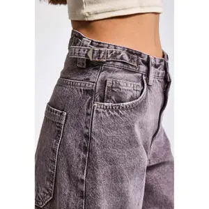 Hochtaillierte Baumwolle Wide Leg Jeans Damen It's Basic Skater image-4