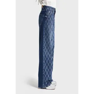 Hoch sitzende lockere Jeans für Frauen It's Basic Rhinestone image-3