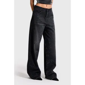 Damen Jeans mit mittelhoher Taille, lockere Passform It's Basic Rhinestone image-2