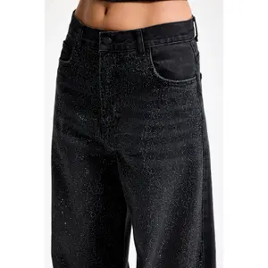 Damen Jeans mit mittelhoher Taille, lockere Passform It's Basic Rhinestone image-4