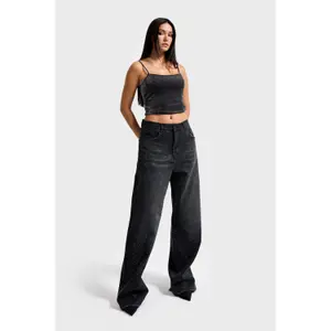 Damen Jeans mit mittelhoher Taille, lockere Passform It's Basic Rhinestone image-1