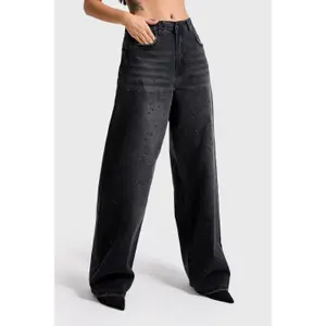 Jeans Loose Graphit Hüfthoch Damen It's Basic Rhinestone image-2