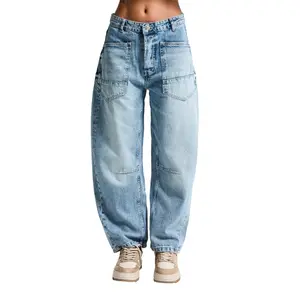 Jeans Wide Leg cintura média algodão rígido mulher It's Basic image-0