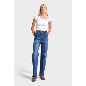 Jeans Straight Klassik mit mittlerer Taille für Damen It's Basic image-1
