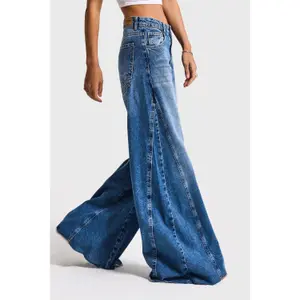 Palazzo Jeans Weites Bein Fluide Hohe Taille Damen It's Basic image-3