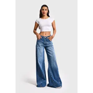 Palazzo Jeans Weites Bein Fluide Hohe Taille Damen It's Basic image-1