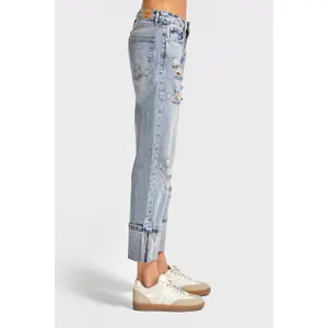 Mid-Rise Folded Hem Straight Jeans Women It's Basic image-3