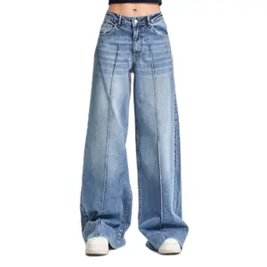 Hochwertige Damen High-Waist Palazzo Wide Leg Jeans It's Basic image-0