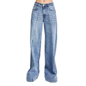 Jeans Palazzo Wide Leg Refinado Cintura Alta Mulher It's Basic image-0