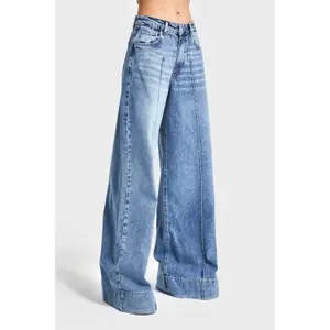 Jeans Palazzo Wide Leg Refinado Cintura Alta Mulher It's Basic image-3