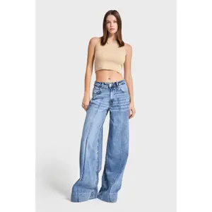 Jeans Palazzo Wide Leg Refinado Cintura Alta Mulher It's Basic image-1