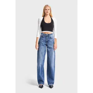 Hochbund Weite Beinform Jeans Damen It's Basic Skater image-1