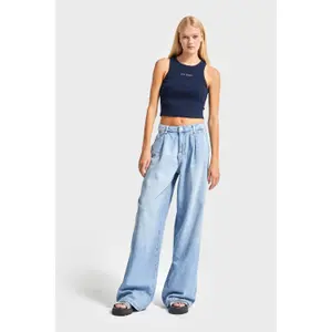 Jeans Straight Hoge Taille Combineert Structuur Met Gemak Vrouw It's Basic image-1