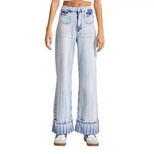 Jeans Straight hoge taille met verticale gestreepte details dames It's Basic image-0