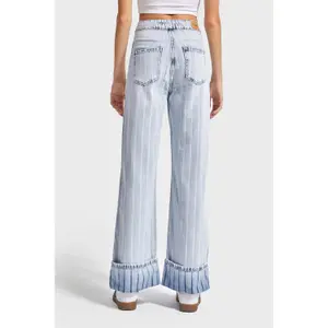 Jeans Straight hoge taille met verticale gestreepte details dames It's Basic image-2