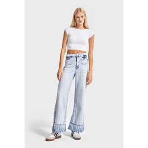 Jeans Straight hoge taille met verticale gestreepte details dames It's Basic image-1