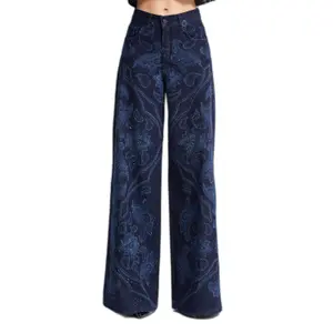 Palazzo Jeans Wide Leg aus festem Baumwollstoff für Damen It's Basic Rhinestone Printed image-0
