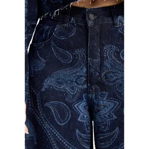 Palazzo Jeans Wide Leg aus festem Baumwollstoff für Damen It's Basic Rhinestone Printed image-3
