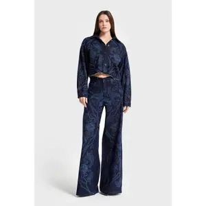 Palazzo Jeans Wide Leg aus festem Baumwollstoff für Damen It's Basic Rhinestone Printed image-1