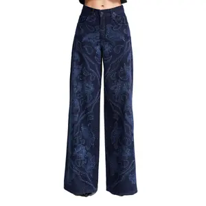Wide Leg Women's Jeans It's Basic Rhinestone