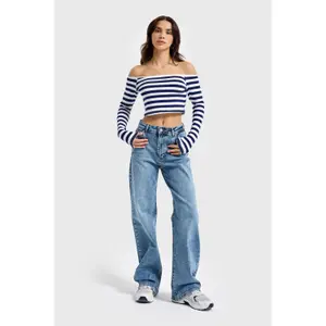 Jeans Straight Hohe Taille Denim Stretch Leicht Damen It's Basic image-1